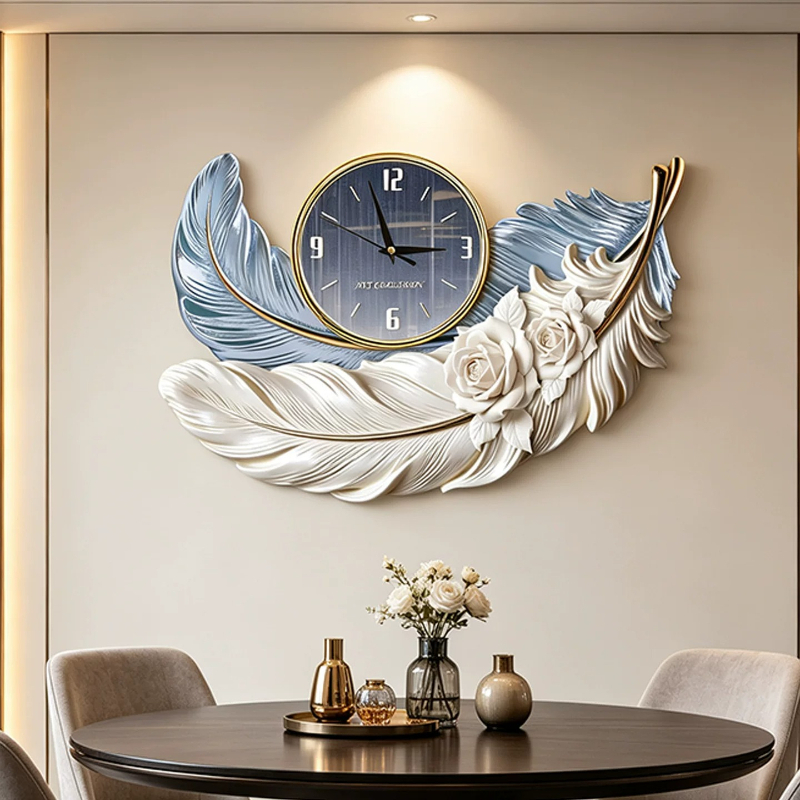 Luxury Watch Wall Clock - High-end Feather Design Wandklok Luxe Woonkamer