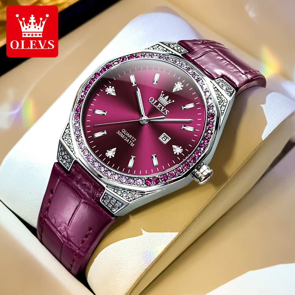Luxury Watch Leather Strap - OLEVS Originele dameshorloges Diamond Lap Fashion